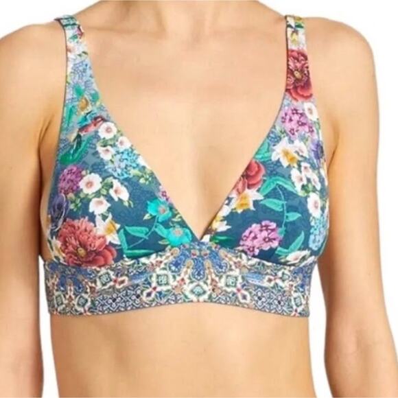 Johnny Was Sunset Bikini Top Floral Print Banded Underbust V-neck Size M - Picture 1 of 6